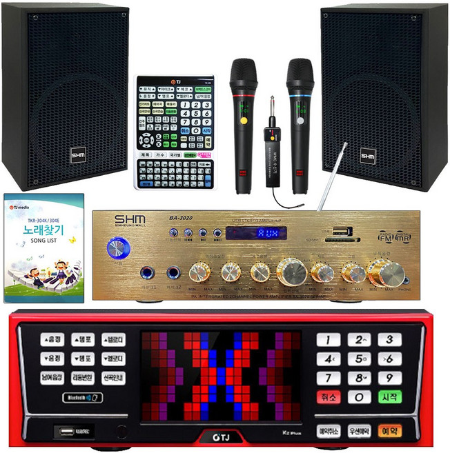 TJ미디어 K2_BKM/골드 업소용 가정용반주기풀SET 6만여곡 악보표출 녹음기능 블루투스 유튜브연결 신흥몰, K2_골드_무선MIC 2_리모컨