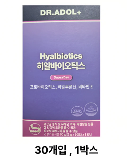 닥터아돌 여성질 유산균 유래 히알바이오틱스 피부건강 1박스 90g, 3g, 30개 - 쿠팡