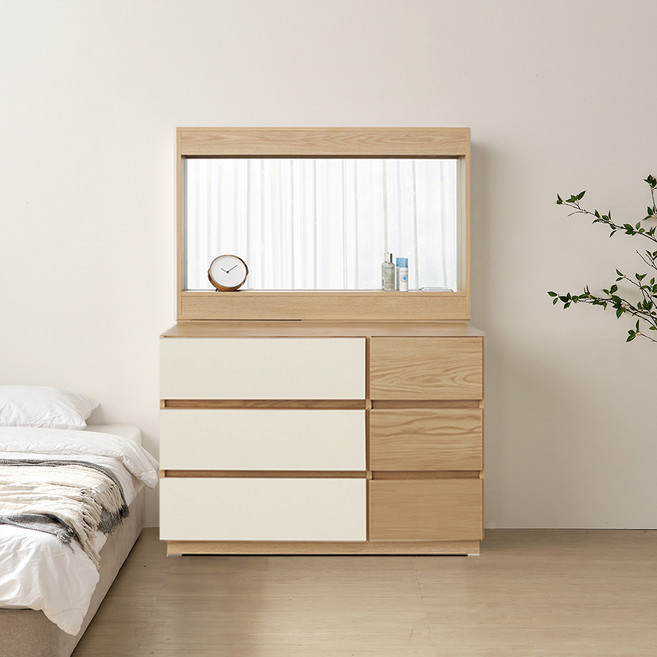 동서가구 아시엘 와이드체스트+조명거울 DF915008, 아이보리