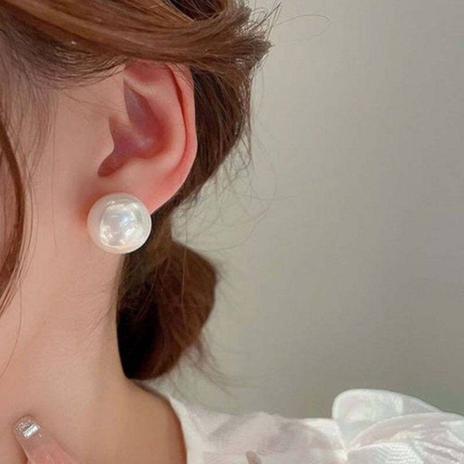 여성 납작 왕 진주 귀걸이 A362