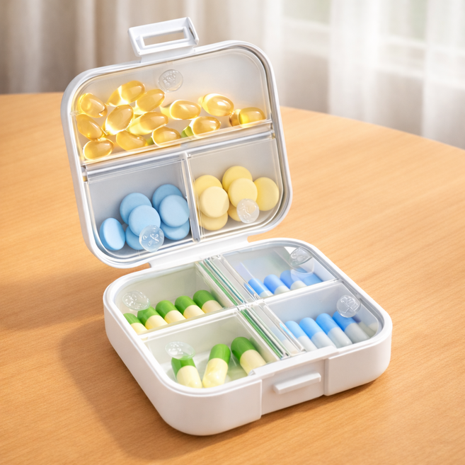 옥타기지 일주일 휴대용 미니 약통 케이스, 1개, 화이트