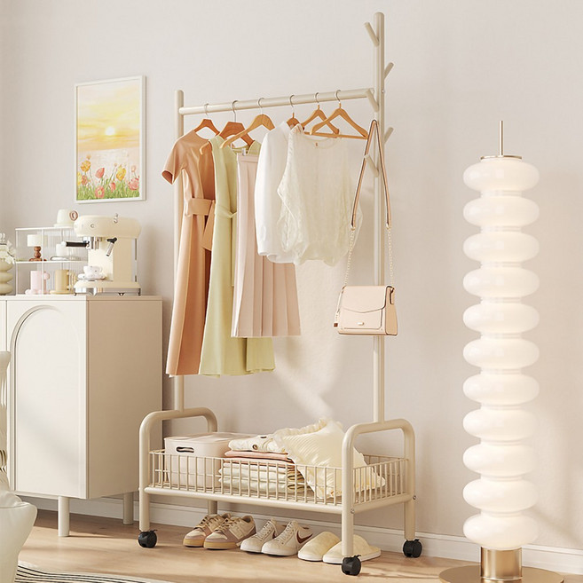 Zuge 이동식 철제 옷걸이행거 시스템행거 60cm/120cm, 크림화이트