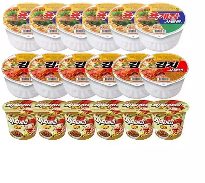 농심 육개장사발면 86g 6개 + 김치사발면 86g 6개 + 짜파게티범벅 70g 6개, 18개