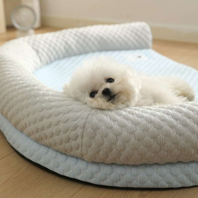 Tinduo U자형 반포위 사계절 강아지 방석 대형 애견 쿠션 침대 고양이 방석 낙하방지 폭신한 펫 매트, 파란색, 1개