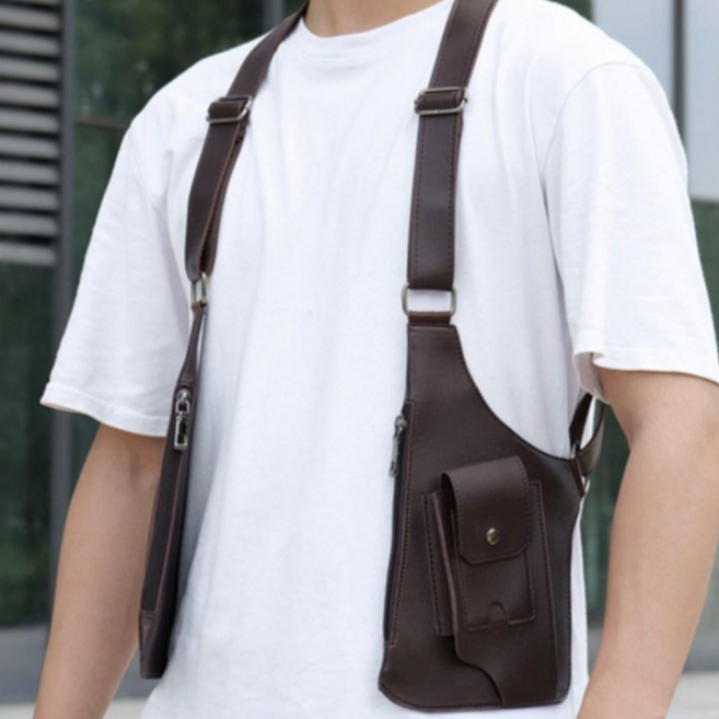 개꿀굿즈 도난방지 겨드랑이 옆구리 멀티 포켓 조끼 지갑, 브라운, 1개