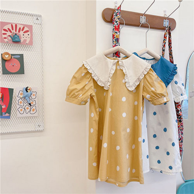 하랑이네 또또샵 유아동 빅카라 땡땡이 반팔 원피스 여아 드레스 촬영복 키즈 파티복 외출복 나들이복 등원룩 등원복 여자아이 치마