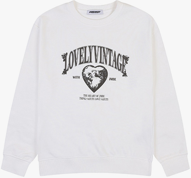 여성) 하트 레터링 그래픽 보스쮸리 맨투맨(세미오버핏) AP1WTS157-IV