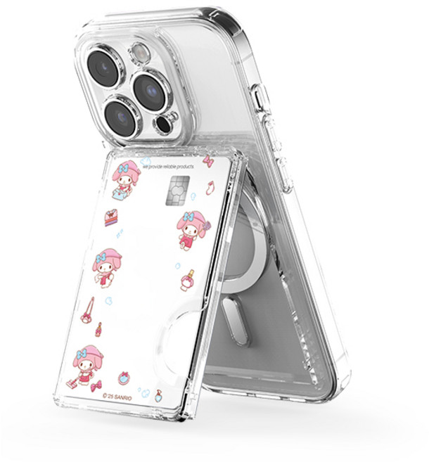 산리오 패턴 투명 마그네틱 멀티 스탠드 카드지갑(맥세이프 호환), 1개, 청소_마이멜로디