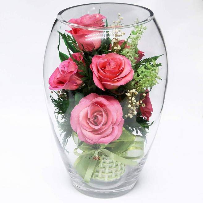 Fiora Flower Long Lasting Roses in Sealed Glass Vase Fresh Cut Roses Unique Present Gift (Elliptic, Fiora Flower Long Lasting Rose