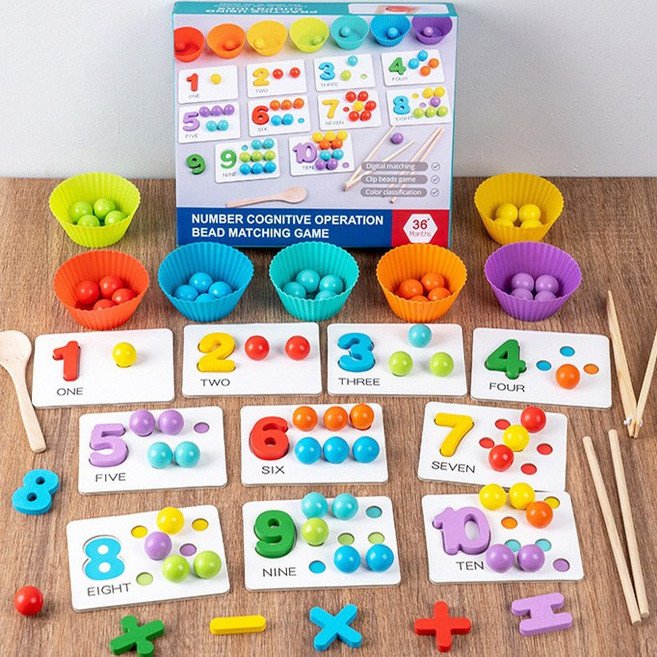 키즈브릭스 원목 구슬 숫자 카드 컵 세트, 1세트