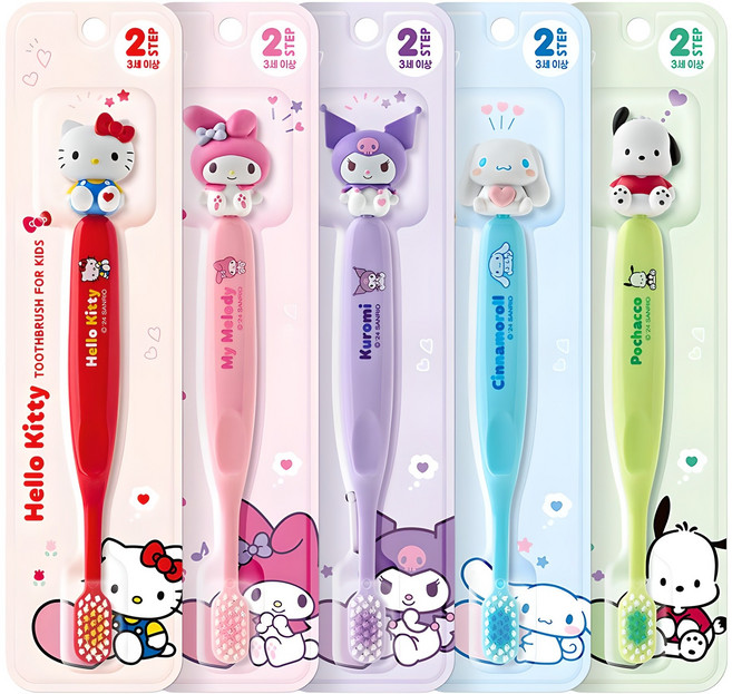 아텍스 산리오캐릭터즈 피규어 칫솔 5종 세트 STEP2, 헬로키티 + 마이멜로디 + 쿠로미 + 시나모롤 + 포차코, 5개입, 1세트