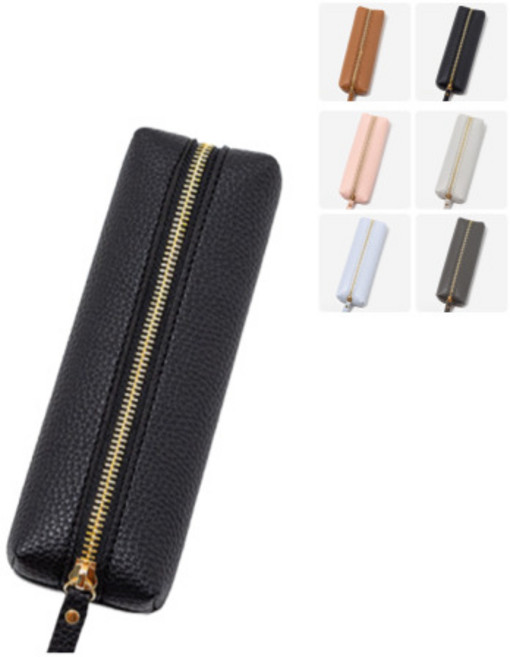 봄밤 직장인 대학생 소가죽 만년필 필통, 1개, 토고 스퀘어 블랙