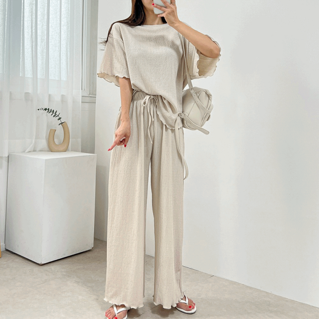 지지미set 55~88size 날라리 오버핏 루즈핏 반팔 와이드 밴딩 팬츠 여름 투피스 세트 3color