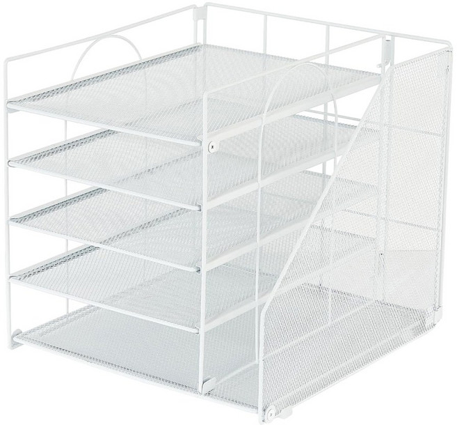 공간 절약 아이언 데스크 문서 정리함 5단 파일 레터 트레이 정리함, 하얀색