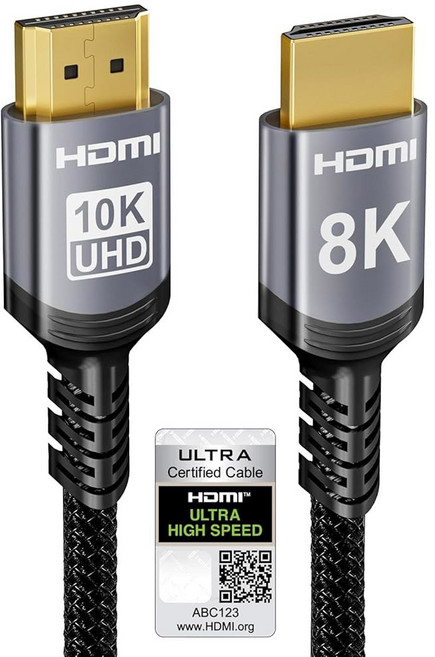 Sniokco 10K 8K HDMI 2.1 케이블 0.5M 인증된 48Gbps 초고속 HDMI 케이블 0.01ms 4K 240Hz 165Hz 120Hz 8K 60Hz eARC HD, Grey