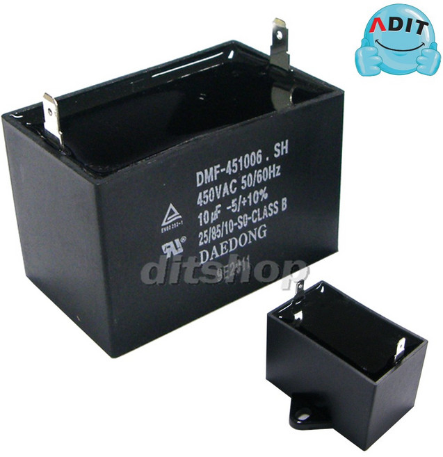 ADIT - 450V 10uF 국산정품 모터 콘덴서 선풍기 에어컨 실외기 환풍기 보일러 펌프 후드 기동콘덴서 커패시터 사각수지 선풍기부품, 1개, BK0836