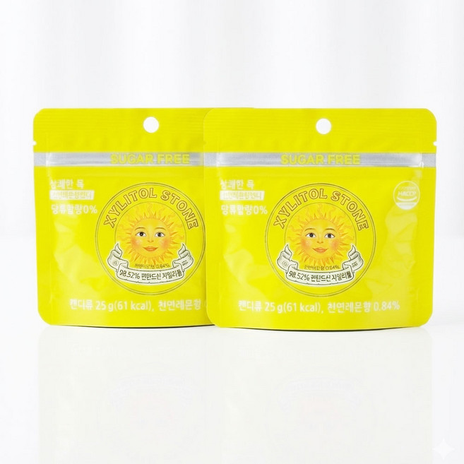 [약국입점판매]상쾌한 목 천연레몬향 캔디 자일리톨 스톤, 2개, 25g