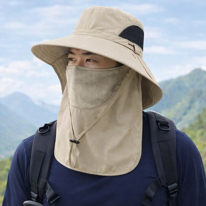 바이샌드 남성 햇빛가리개 모자 등산 낚시 운동 산책, 1개, 카키