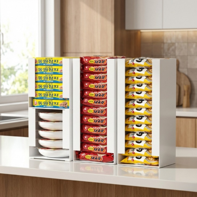주방 정리함 라면 햇반 다용도 정리대 보관함, 1개, 화이트