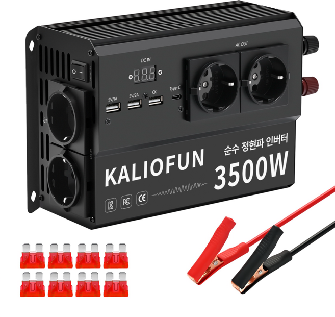 차량용 순수 정현파 인버터 4구 출력 캠핑용 KC인증 12V 220V 60Hz, 12V 3500W, 1개