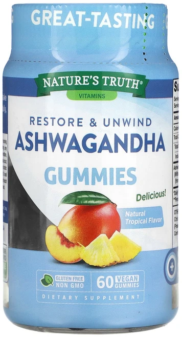 Nature's Truth 아슈와간다 천연 트로피컬 500mg 비건 구미젤리 60개, NaturesTruth아슈와간다천연트로피컬500mg비건, 1개, 60정 - 쿠팡