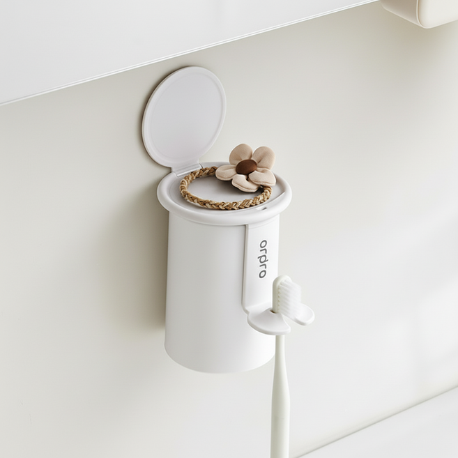 리노이 무타공 물빠짐 자동흡착 자석 양치컵 칫솔걸이, 아이보리, 1개