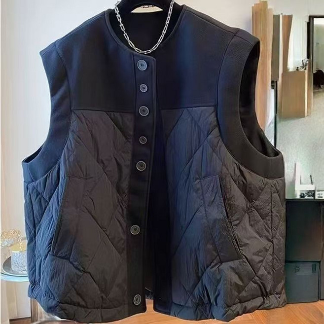 가을 겨울 여성 조끼 루즈핏 캐주얼 모직 패치 조끼 민소매 아우터