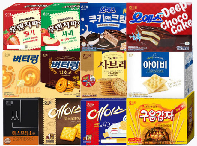 스윗몬 해태대용량12종세트 ( 후렌치파이사과+딸기+에이스+바스크치즈케이크+씬에스프레소+아이비+사브레+버터링오리지널+딥초코+구운감자+오예스+쿠키앤크림 ), 1개