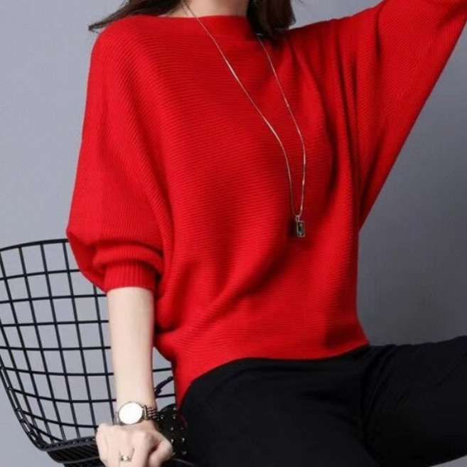 MINA STYLE 가오리핏 니트 스웨터 일자넥 티셔츠