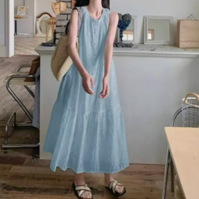 루스리더 여성 여름 라운드넥 레이스 롱원피스 V503