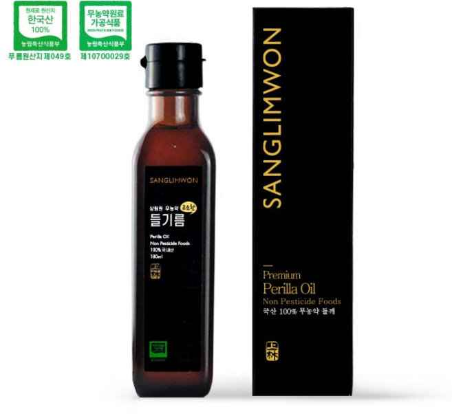 [상림원] 100% 국내산 저온압착 무농약 들기름(무농약원료가공식품 인증), 1개, 180ml
