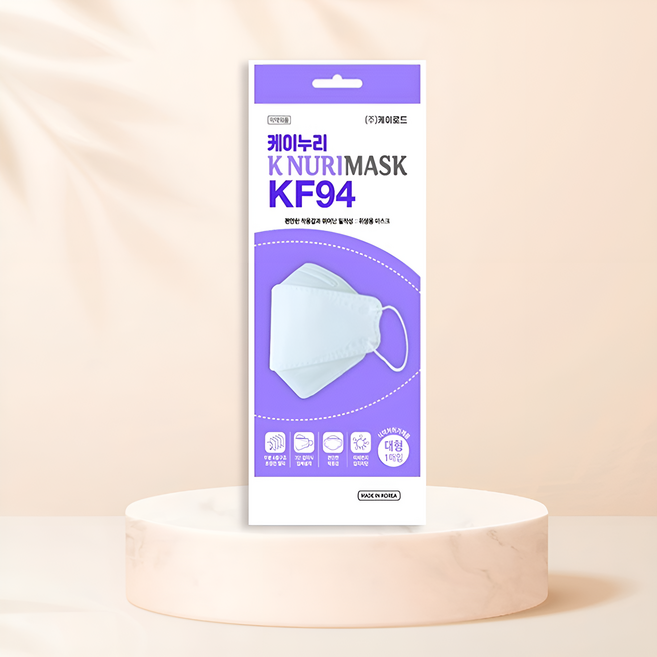 케이누리 KF94 1매입 개별포장 마스크 본사직접생산판매 귀안아픈 숨쉬기편한 마스크 대형, 1개입, 100개, 흰색