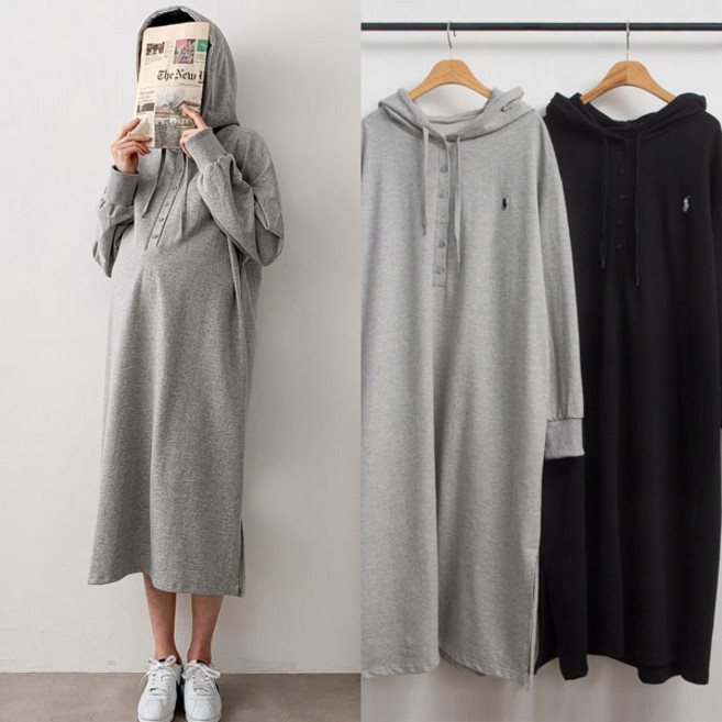 임산부 긴팔 자수 후드 수유원피스 임부원피스