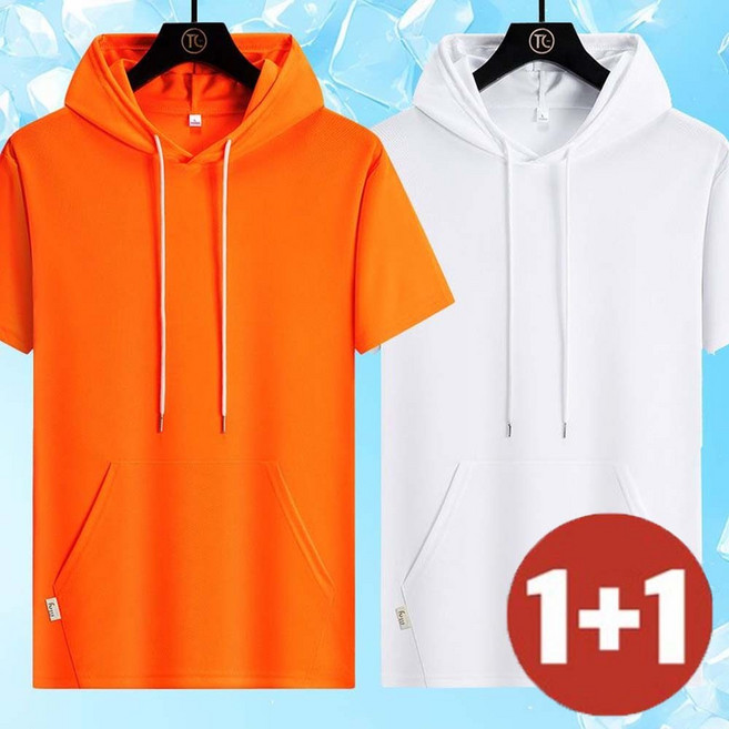 TKX 1+1 남성용 반팔 후드 티셔츠 캐주얼 여름 포켓 디자인 편안한 데일리룩