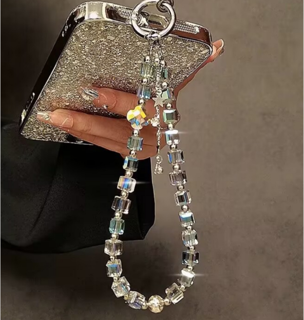 글로미 블링블링 반투명 스퀘어 비즈키링 핸드폰악세서리, 1개, 블루