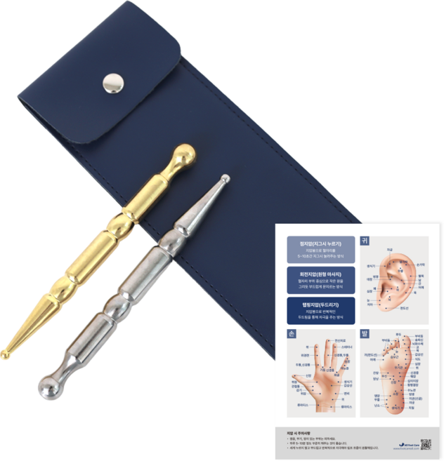 올풋케어 프리미엄 스텐 건강 손 발 마사지봉 지압봉 + 가죽케이스, 실버, 1세트