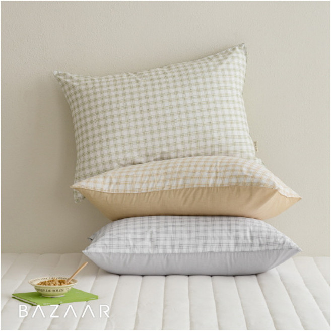 [바자르] new모노체크 먼지없는 사계절 베개커버, 색상:올리브그린