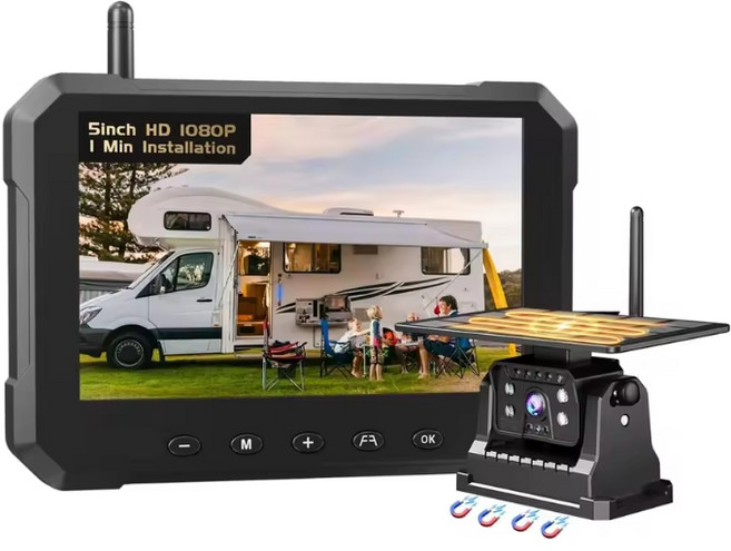 Kooto 5인치 태양광 무선 트럭 후방카메라 1080P 대형차 안전 후진 150도 광각 IP69방수 초강력 자석 부착