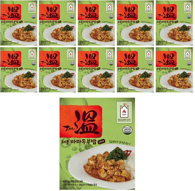 더온 마파두부밥 플러스 세트 전투식량 발열도시락 물없이 불없이 줄만 당기면 OK 비상식량 야전 등산 캠핑, 10개, 480g