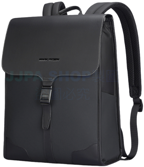 MARK RYDEN 時尚簡約翻蓋背包 學生上班休閒多功能耐磨後背包, 典雅黑