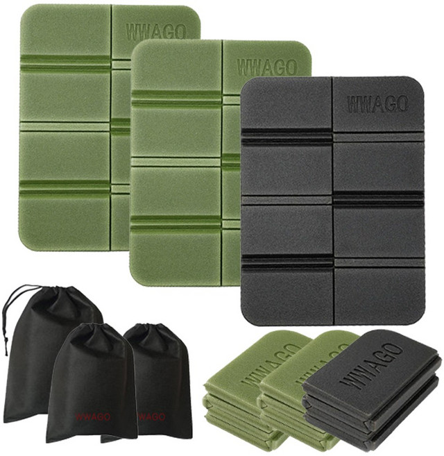 와고 휴대용 등산 방석 3개 친환경 초경량 1인용 미니 한강 축제 엉덩이방석, 카키 카키 블랙