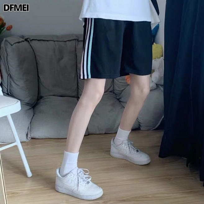 DFMEI 短褲女高腰薄款五分褲大碼寬鬆運動休閒褲胖mm顯瘦直筒褲女中褲夏
