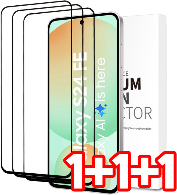 벌크온 1+1+1 갤럭시 S24 FE 풀커버 강화유리 액정 보호 필름, 3개