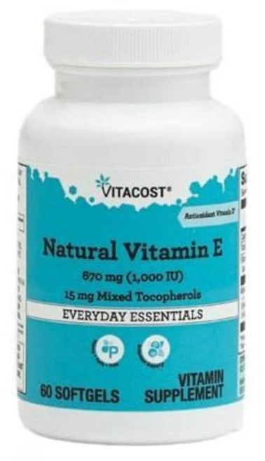 비타코스트 비타민 E 670mg(1000 IU) 15mg 혼합 토코페롤 소프트젤 60정, 1개 - 쿠팡