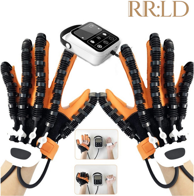 로로랜디 업그레이드 주황 손가락 자동 운동 로봇 장갑 거울 근력 강화 훈련 스트레칭 근력 가정용 완력 핼스케어, 1개, 양손