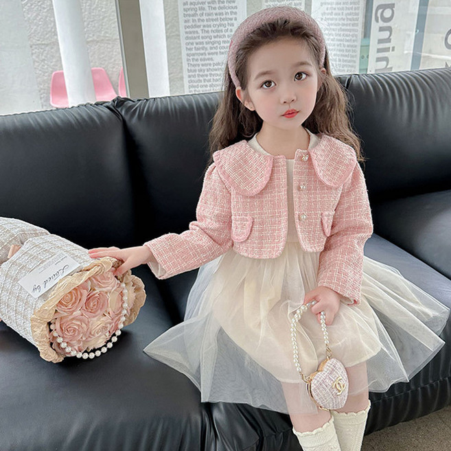 [폐업정리중]뽀뽀뽀 아동복 퀸카 트위드자켓 샤원피스 2종 세트 유아 아가 키즈 아동 봄 가을 겨울 옷 등원룩 등원복 자매룩