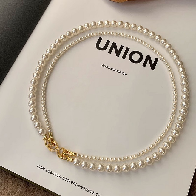 FANSYLI 진주 목걸이 여성 진주목걸이 1+1 두줄레이어드 진주목걸이 6mm+10mm 비즈 목걸이 1206F02