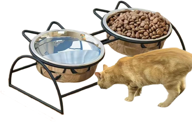 스테인레스 스틸 고양이 밥그릇 2구 전복방지 고양이물그릇 개밥그릇 애견식기 2pcs, 블랙, 14.7*5cm*2개