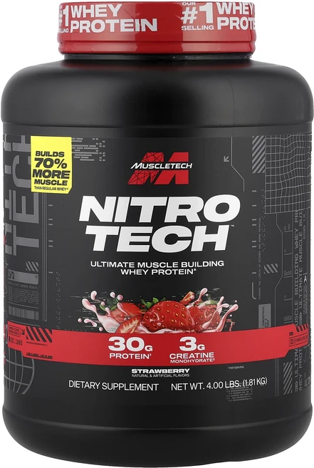 몸관리하세요 겨울입니다 MuscleTech 퍼포먼스 시리즈 Nitro Tech 분리 유청 펩타이드 & 주요 공급원 딸기 1.81kg(4lbs) 특별관리진행, MuscleTech퍼포먼스시리즈NitroTech분리유청, 1.81kg, 1개 - 쿠팡