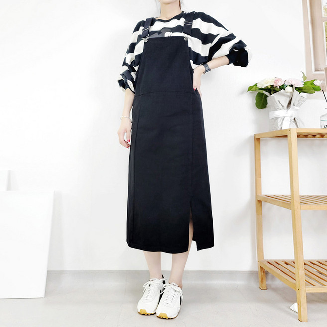 103st 옆트임 멜빵 치마 3종 택1/면 청 데님 롱 스커트 서스펜더 원피스